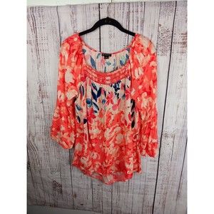 New Directions Flowy Floral Boho Peasant Tunic Top Size Small Floral